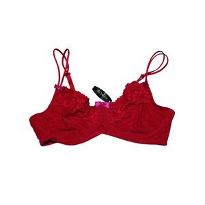 Adore Me Bra 30DD Red Lace Unlined Underwire Split Adjustable Strap